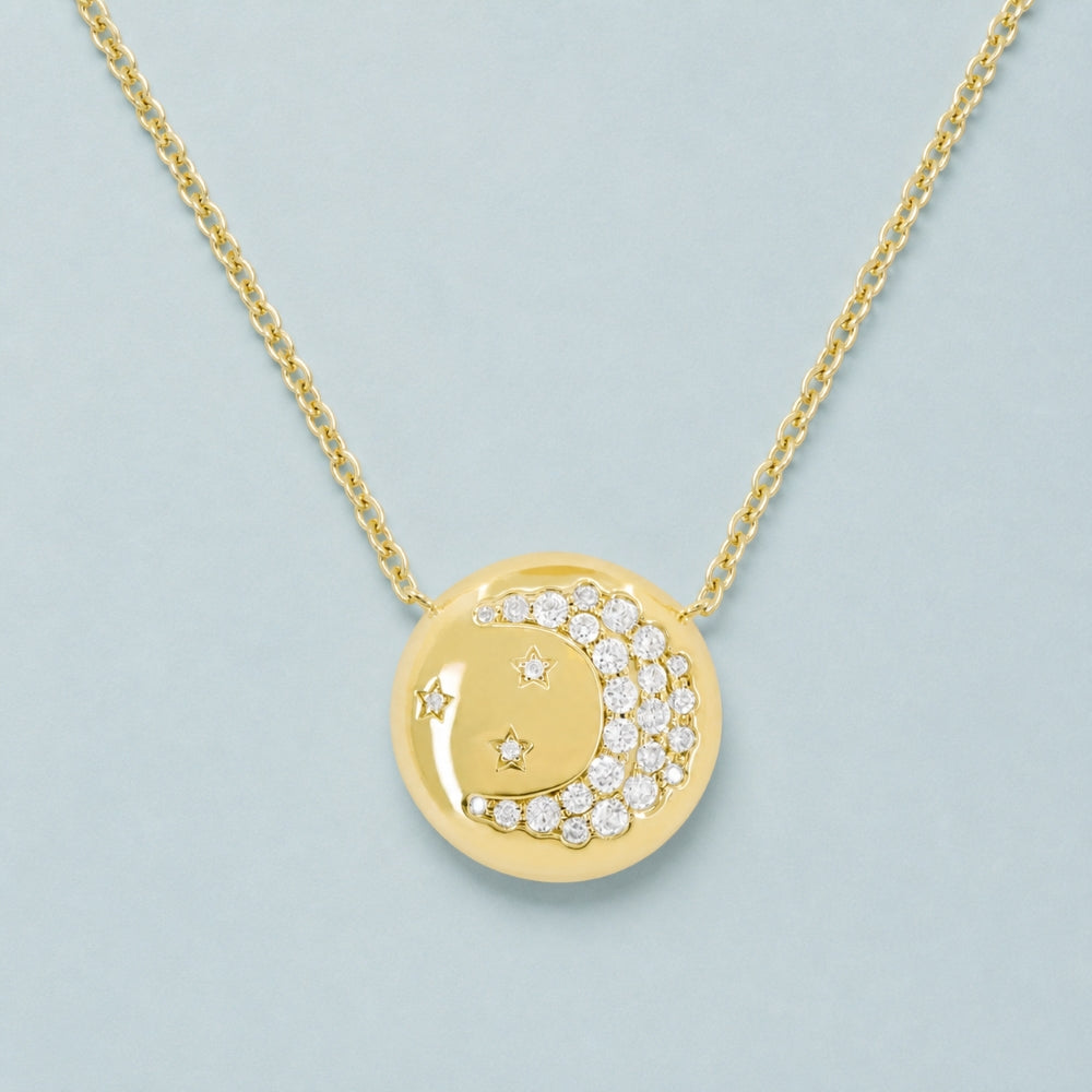 N1722 - 14K Yellow Gold Diamond Round Necklace