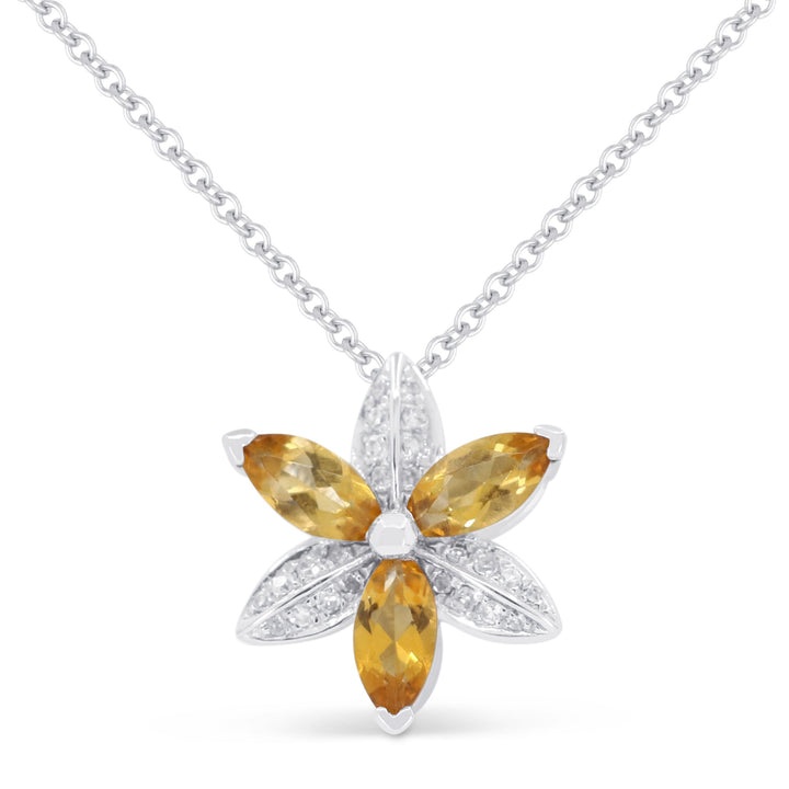 Beautiful Hand Crafted 14K White Gold 3X5MM Citrine And Diamond Essentials Collection Pendant