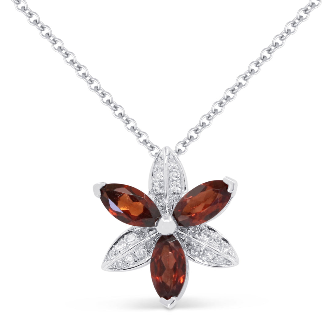 Beautiful Hand Crafted 14K White Gold 3X5MM Garnet And Diamond Essentials Collection Pendant