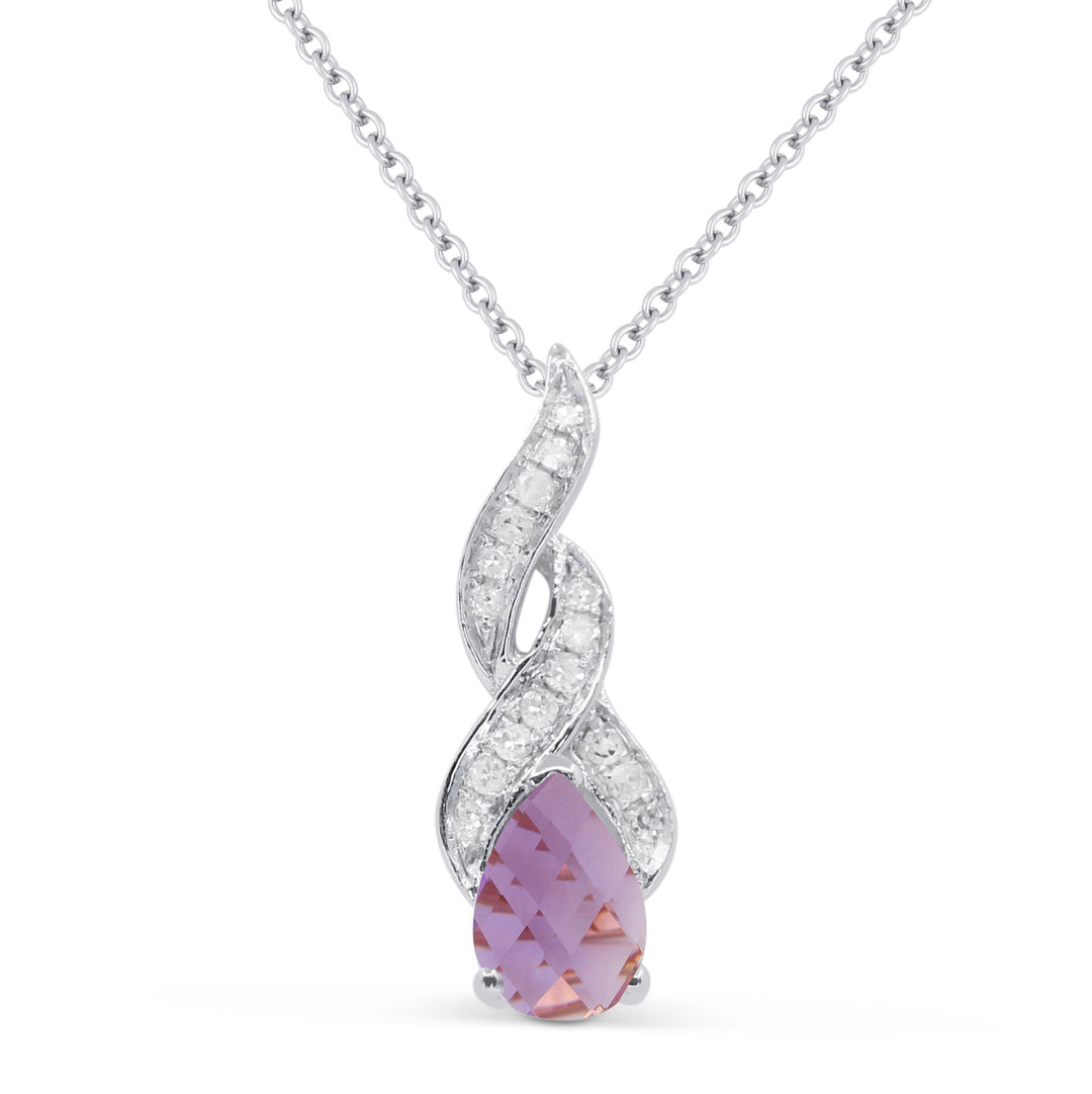 Beautiful Hand Crafted 14K White Gold 4X6MM Amethyst And Diamond Essentials Collection Pendant