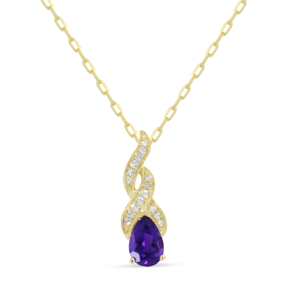 Beautiful Hand Crafted 14K Yellow Gold 4X6MM Amethyst And Diamond Essentials Collection Pendant