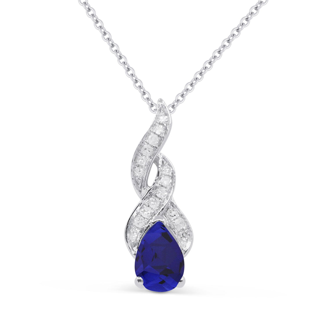 Beautiful Hand Crafted 14K White Gold 4X6MM Created Sapphire And Diamond Essentials Collection Pendant