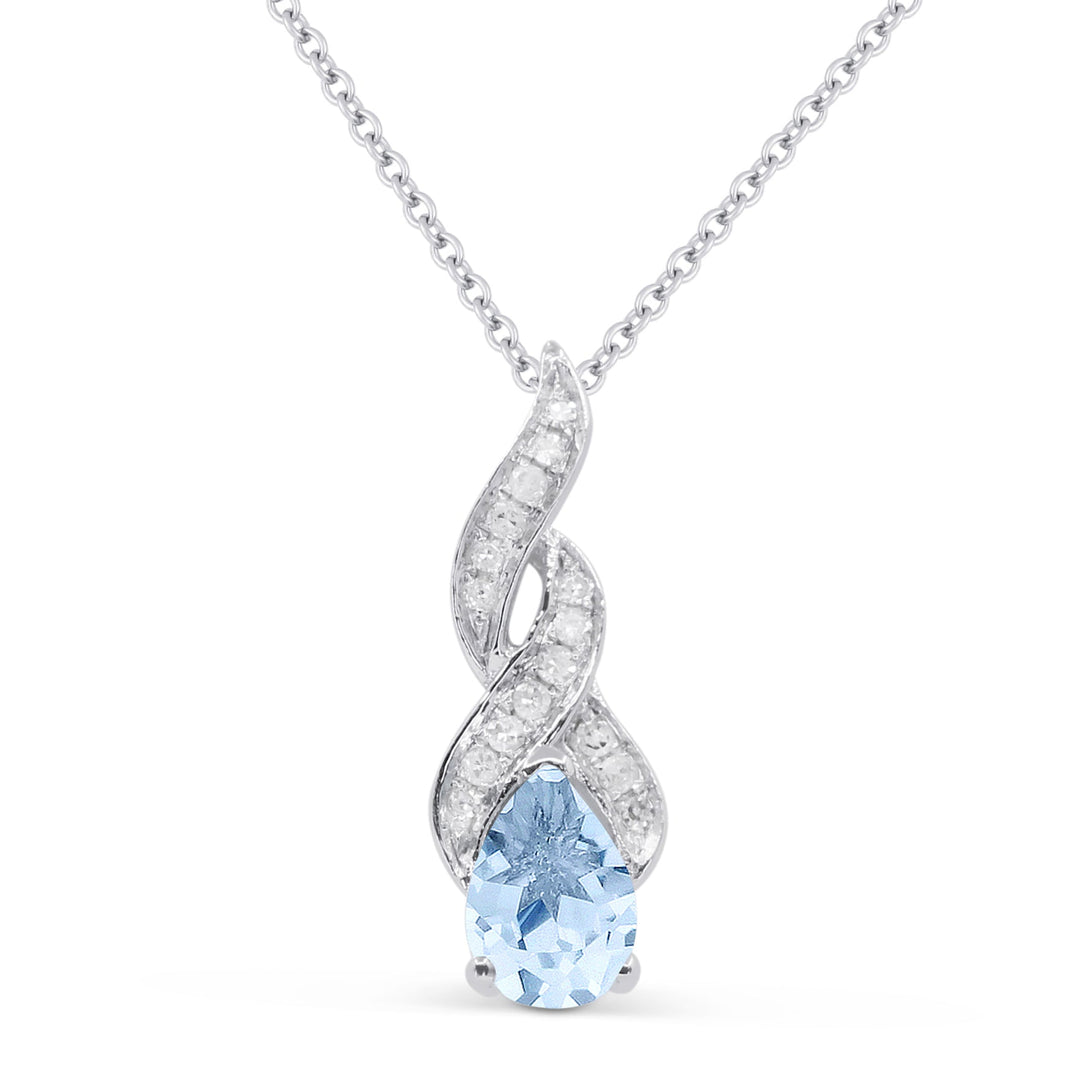 Beautiful Hand Crafted 14K White Gold 4X6MM Blue Topaz And Diamond Essentials Collection Pendant
