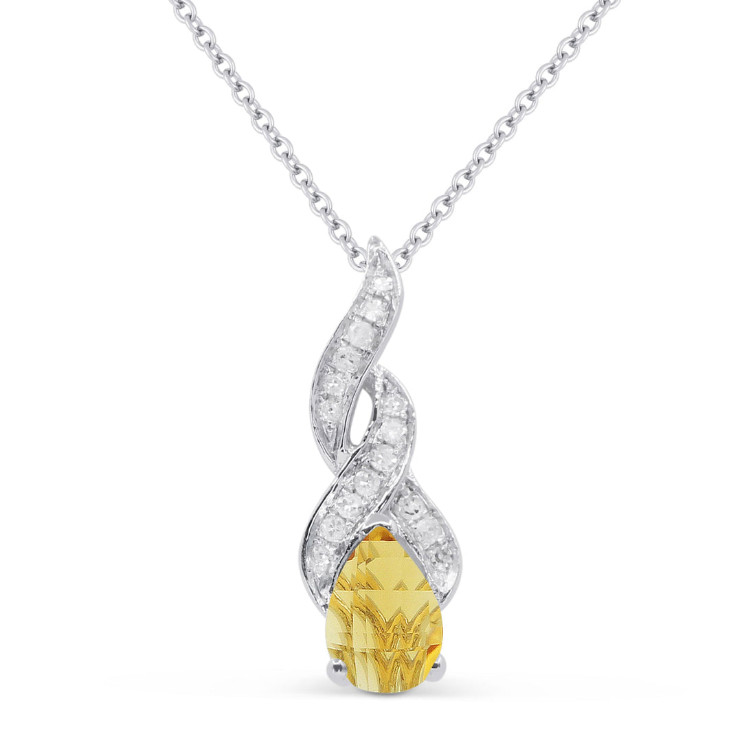 Beautiful Hand Crafted 14K White Gold 4X6MM Citrine And Diamond Essentials Collection Pendant