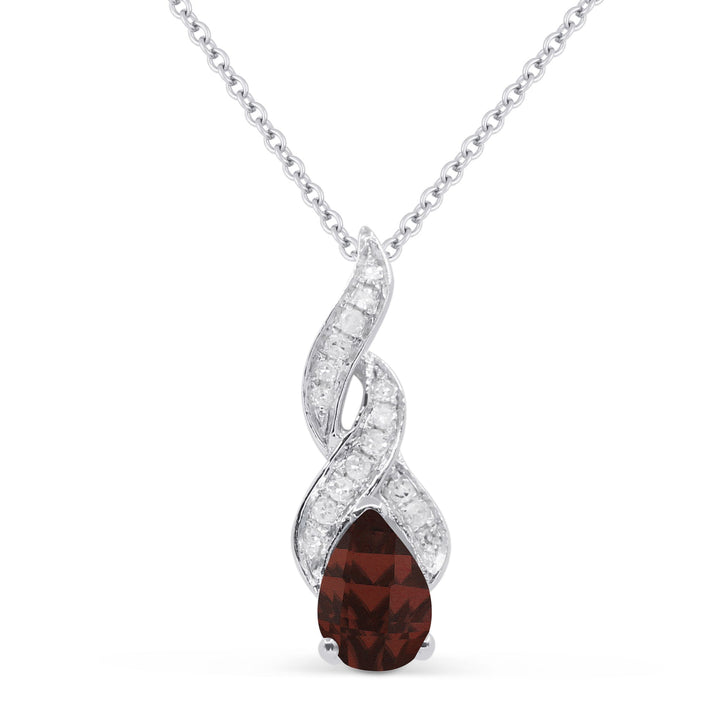 Beautiful Hand Crafted 14K White Gold 4X6MM Garnet And Diamond Essentials Collection Pendant