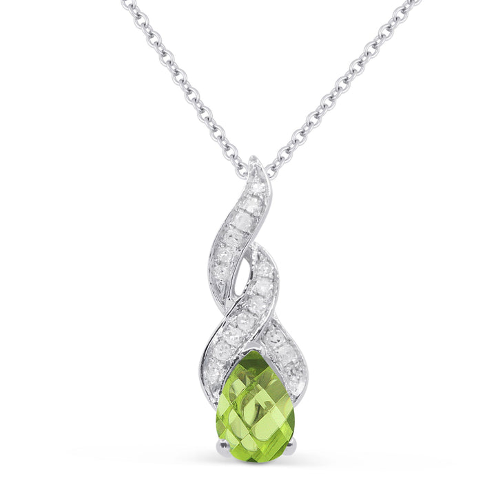 Beautiful Hand Crafted 14K White Gold 4X6MM Peridot And Diamond Essentials Collection Pendant