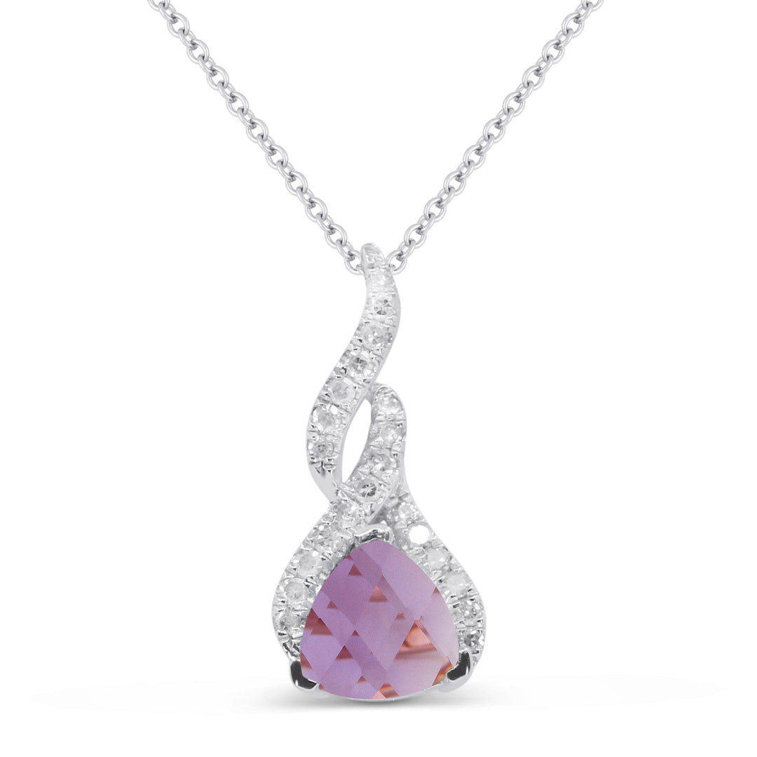 Beautiful Hand Crafted 14K White Gold 6MM Amethyst And Diamond Essentials Collection Pendant