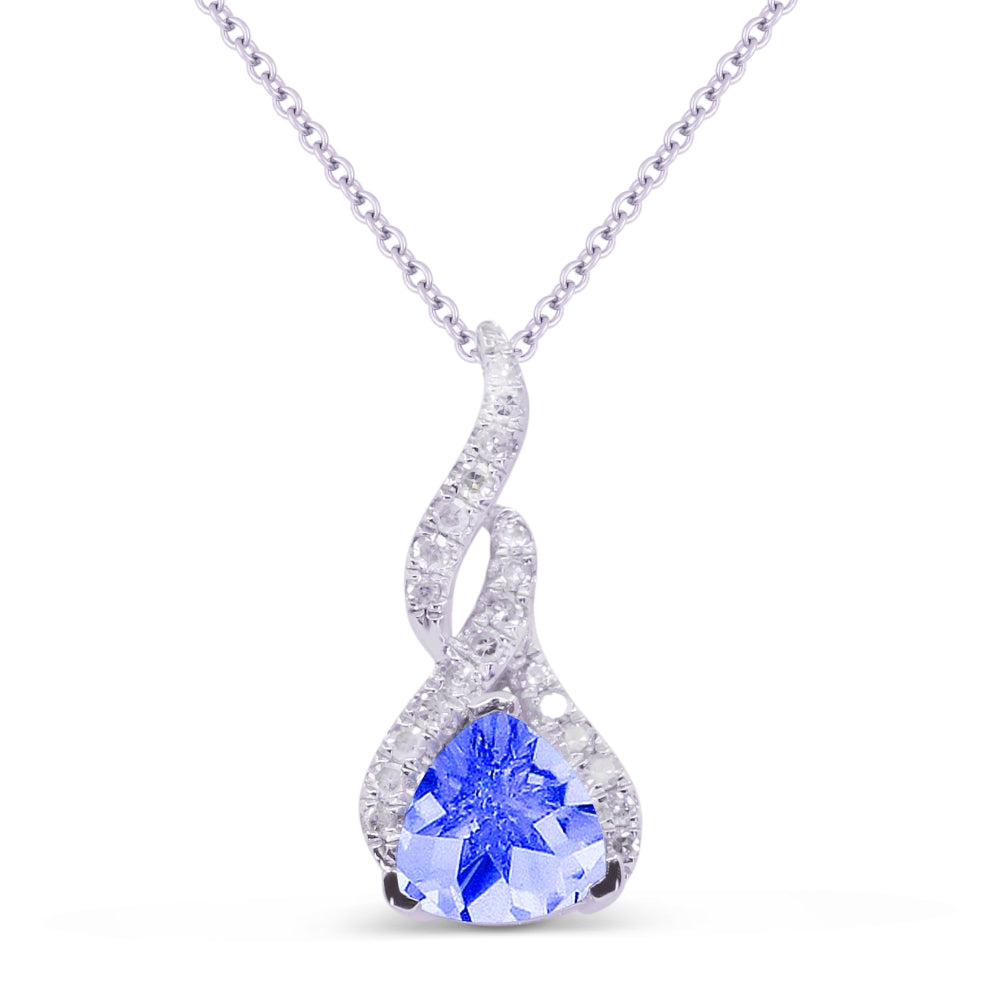 Beautiful Hand Crafted 14K White Gold 6MM Created Sapphire And Diamond Essentials Collection Pendant