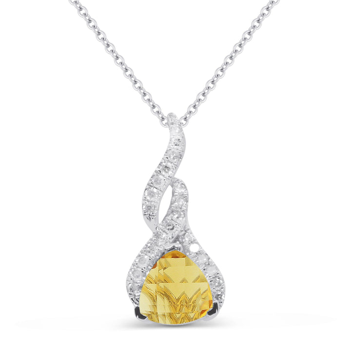 Beautiful Hand Crafted 14K White Gold 6MM Citrine And Diamond Essentials Collection Pendant