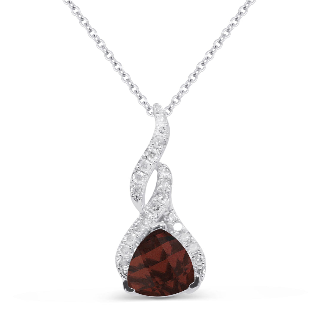 Beautiful Hand Crafted 14K White Gold 6MM Garnet And Diamond Essentials Collection Pendant