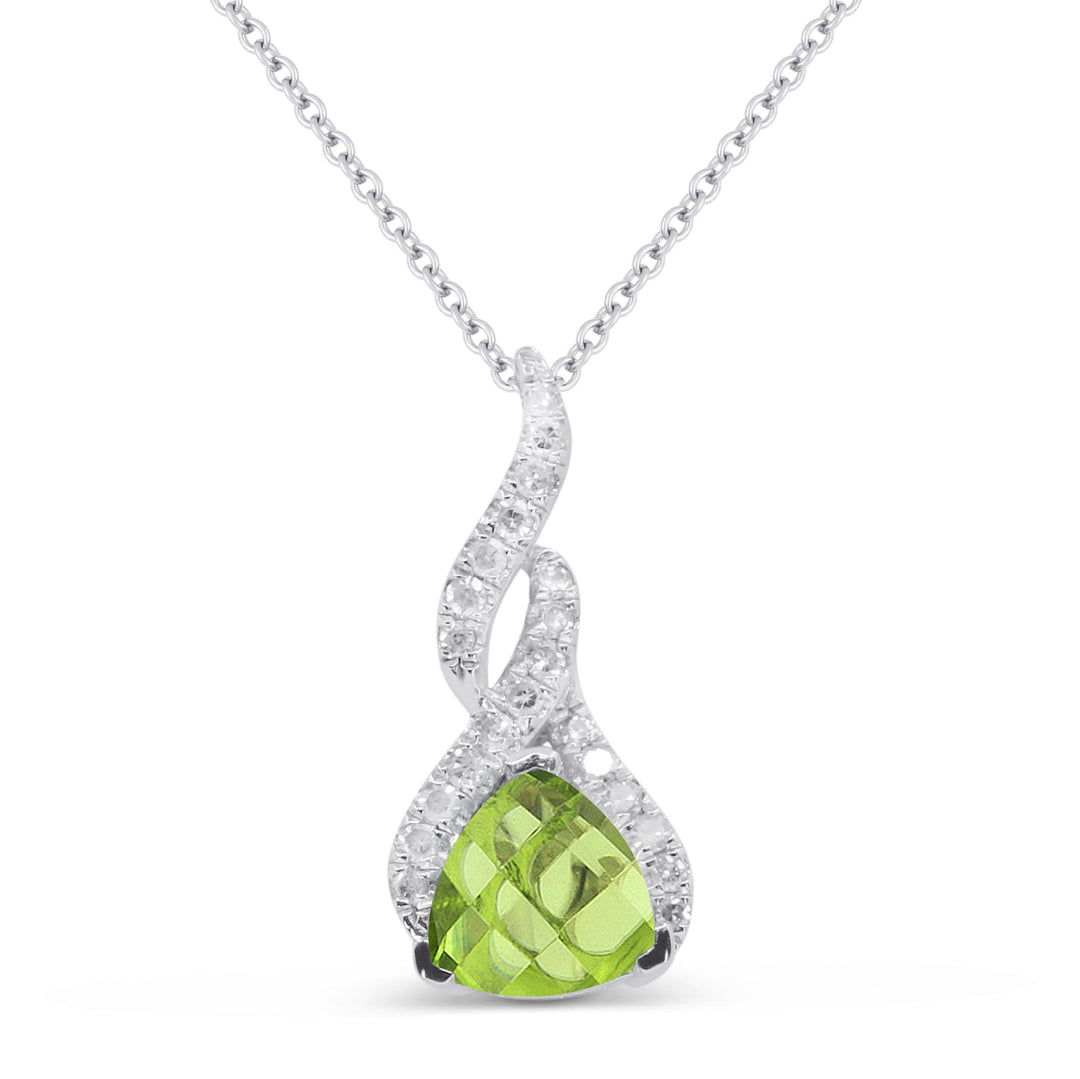 Beautiful Hand Crafted 14K White Gold 6MM Peridot And Diamond Essentials Collection Pendant