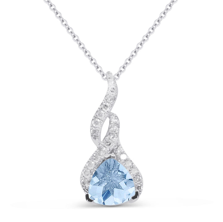 Beautiful Hand Crafted 14K White Gold 6MM Swiss Blue Topaz And Diamond Essentials Collection Pendant