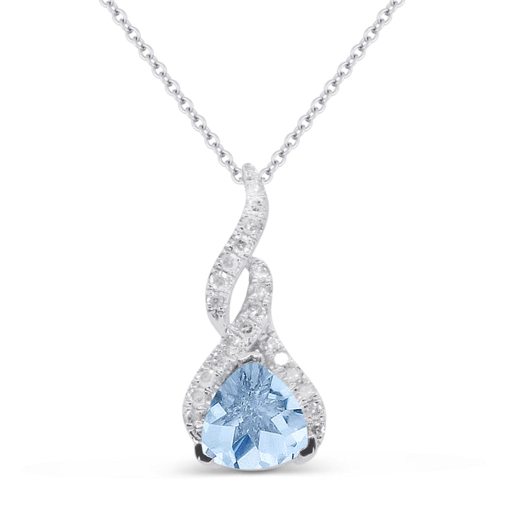 Beautiful Hand Crafted 14K White Gold 6MM Swiss Blue Topaz And Diamond Essentials Collection Pendant