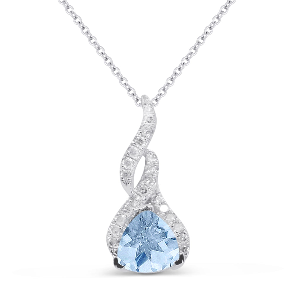 Beautiful Hand Crafted 14K White Gold 6MM Swiss Blue Topaz And Diamond Essentials Collection Pendant