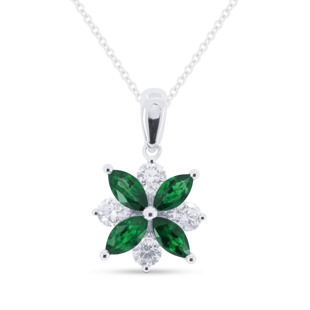 Beautiful Hand Crafted 14K White Gold  Emerald And Diamond Arianna Collection Pendant