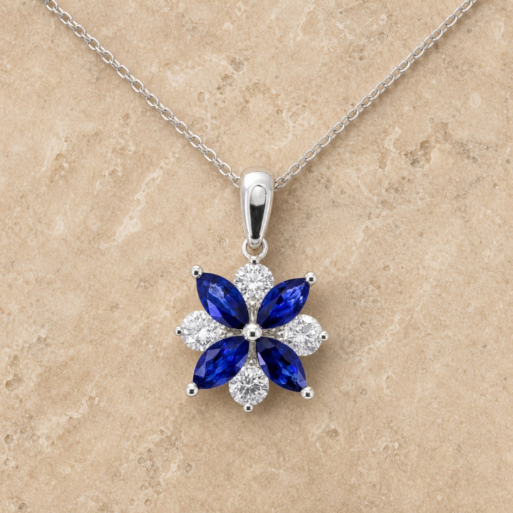 N1731 - 14K White Gold Emerald, Ruby & Sapphire Flower Pendant
