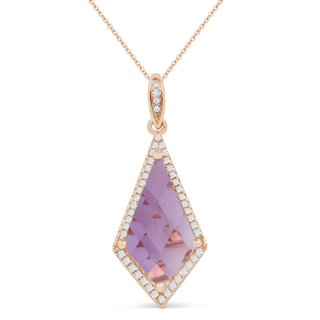 Beautiful Hand Crafted 14K Rose Gold 8X15MM Amethyst And Diamond Essentials Collection Pendant