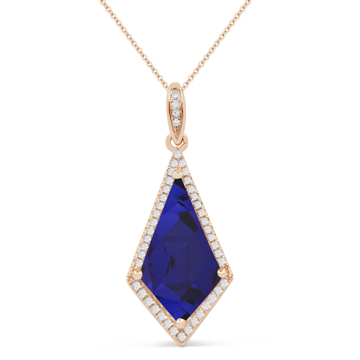 Beautiful Hand Crafted 14K Rose Gold 8X15MM Created Sapphire And Diamond Essentials Collection Pendant