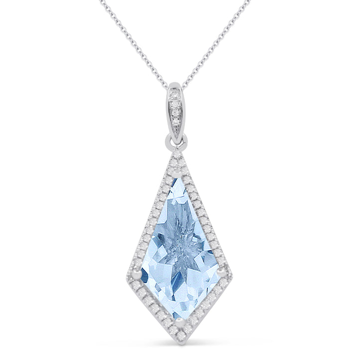 Beautiful Hand Crafted 14K White Gold 8X15MM Blue Topaz And Diamond Essentials Collection Pendant