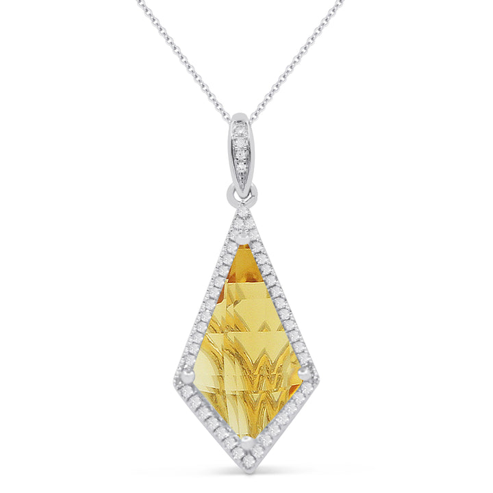 Beautiful Hand Crafted 14K White Gold 8X15MM Citrine And Diamond Essentials Collection Pendant