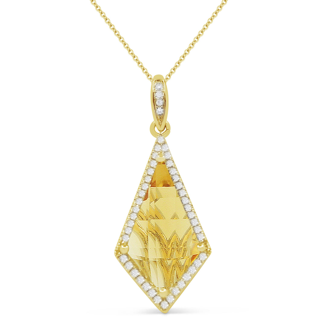 Beautiful Hand Crafted 14K Yellow Gold 8X15MM Citrine And Diamond Essentials Collection Pendant