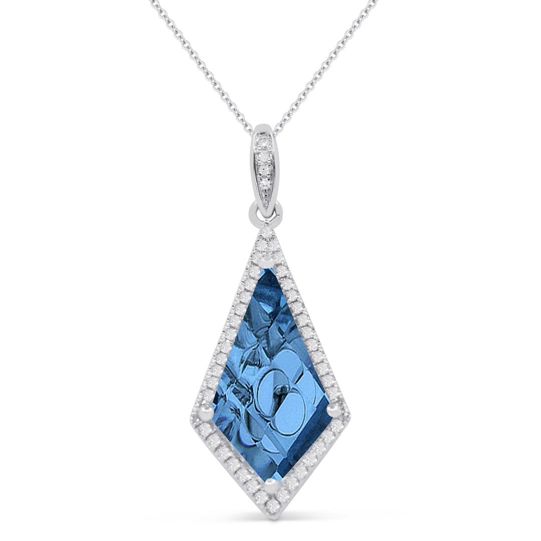 Beautiful Hand Crafted 14K White Gold 8X15MM Swiss Blue Topaz And Diamond Essentials Collection Pendant