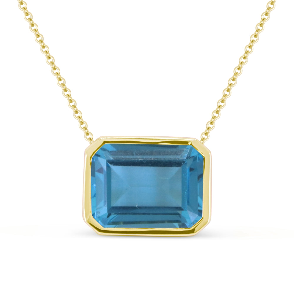 Beautiful Hand Crafted 14K Yellow Gold 6X8MM Swiss Blue Topaz And Diamond Eclectica Collection Pendant