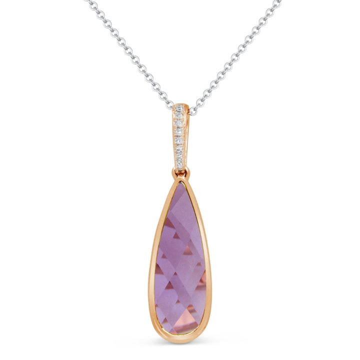 Beautiful Hand Crafted 14K Rose Gold 6X18MM Amethyst And Diamond Essentials Collection Pendant