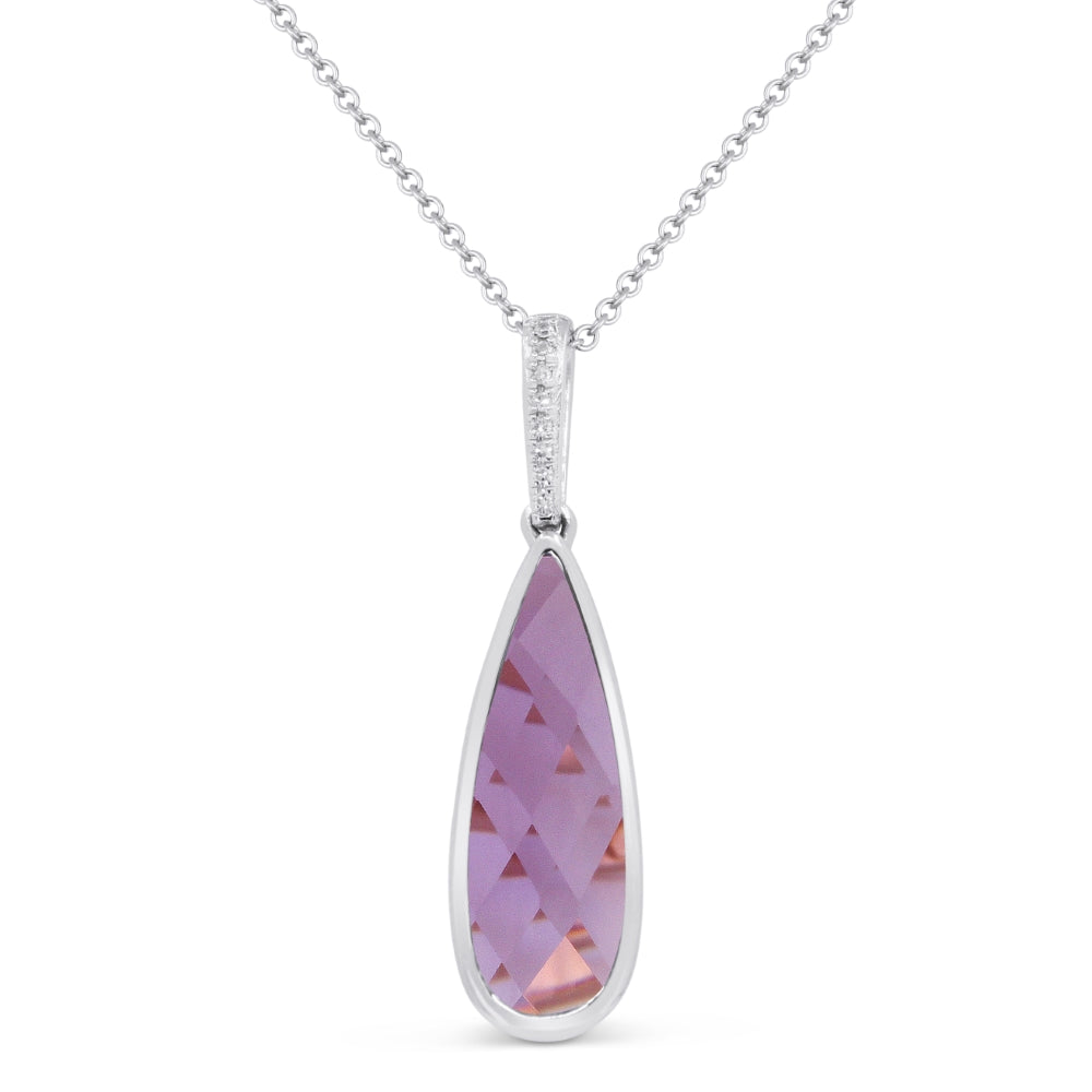 Beautiful Hand Crafted 14K White Gold 6X18MM Amethyst And Diamond Essentials Collection Pendant