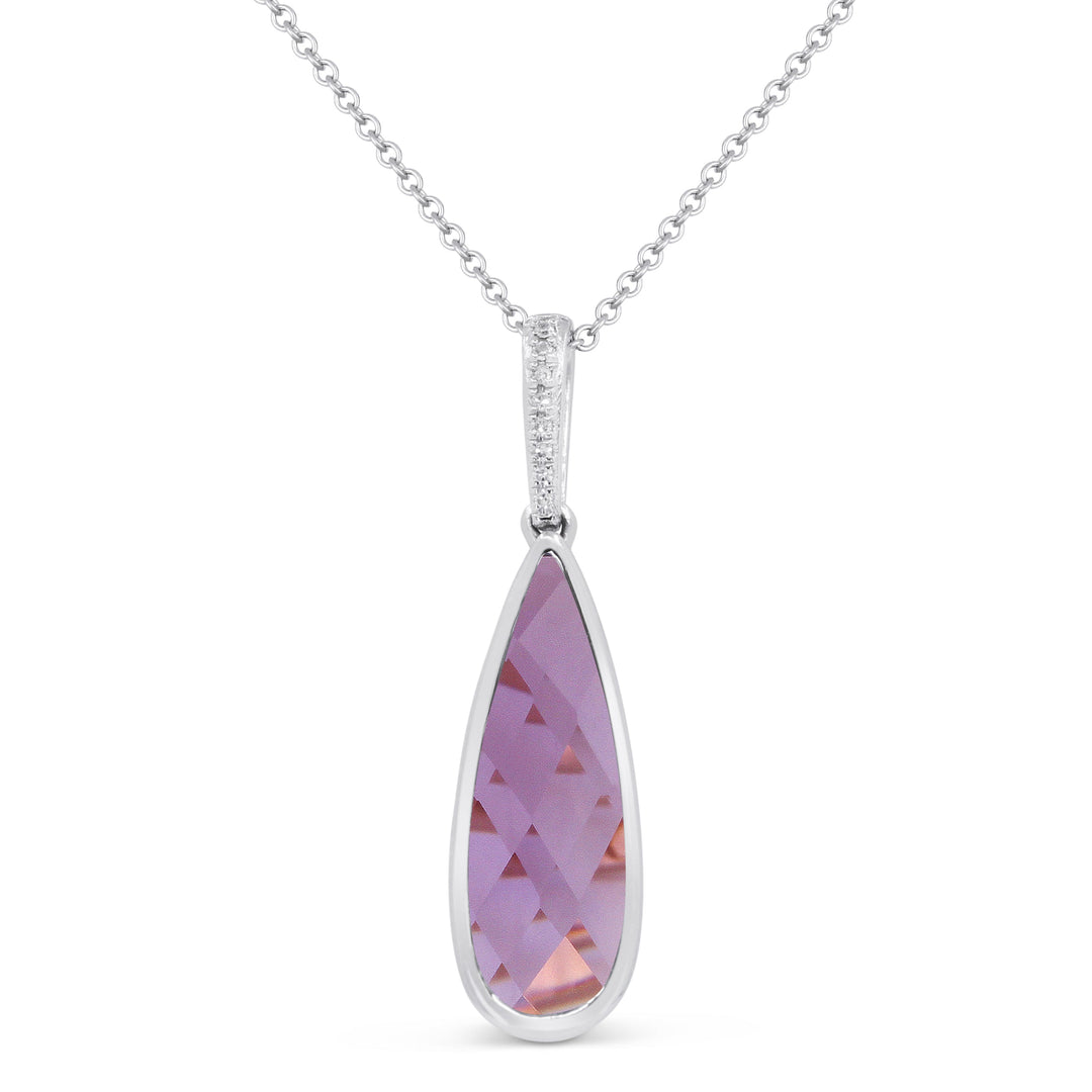 Beautiful Hand Crafted 14K White Gold 6X18MM Amethyst And Diamond Essentials Collection Pendant