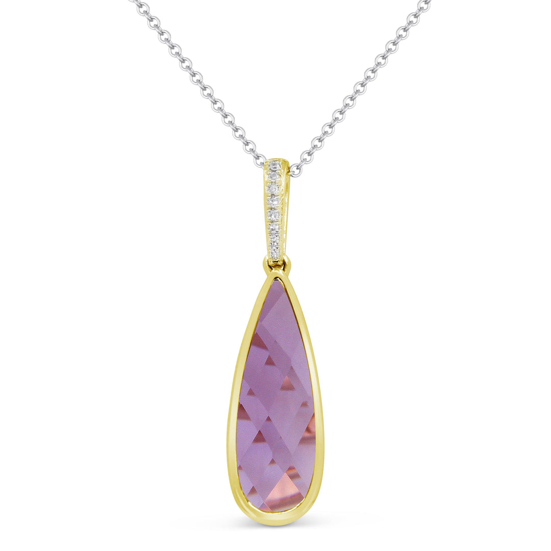 Beautiful Hand Crafted 14K Yellow Gold 6X18MM Amethyst And Diamond Essentials Collection Pendant