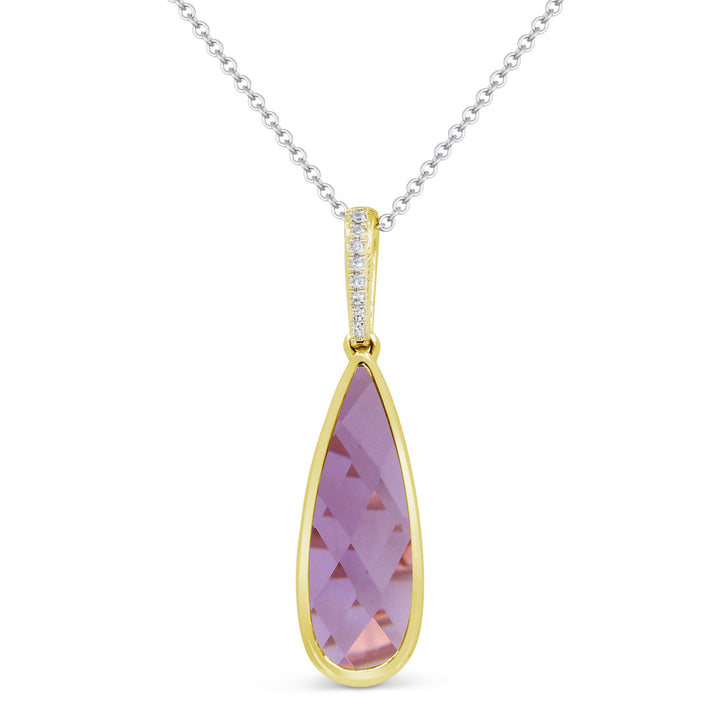 Beautiful Hand Crafted 14K Yellow Gold 6X18MM Amethyst And Diamond Essentials Collection Pendant