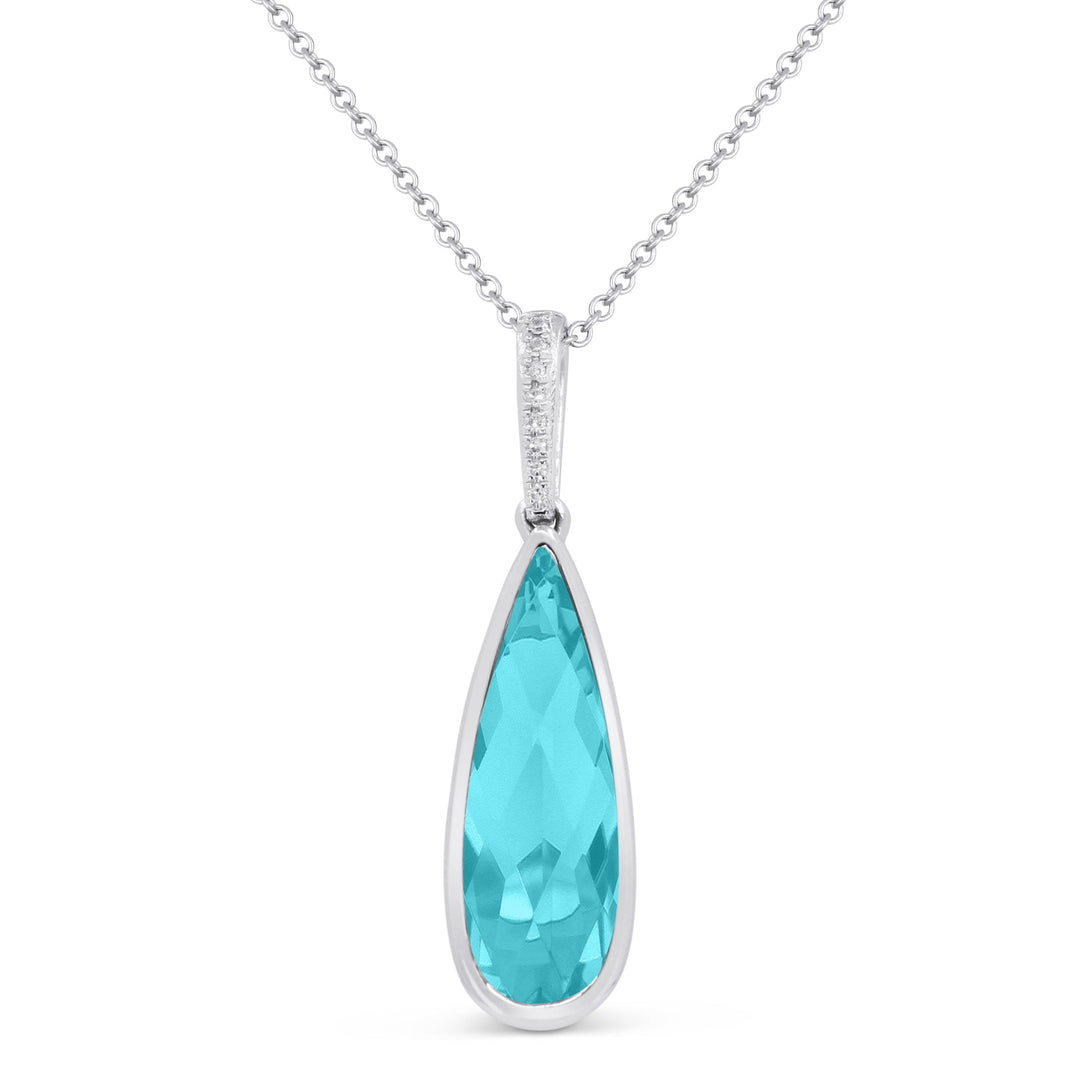 Beautiful Hand Crafted 14K White Gold 6X18MM Created Tourmaline Paraiba And Diamond Essentials Collection Pendant