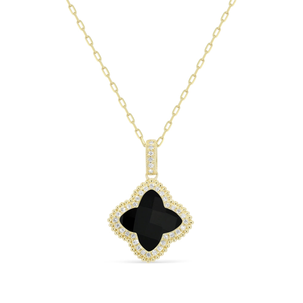 Beautiful Hand Crafted 14K Yellow Gold  Black Onyx And Diamond Milano Collection Pendant