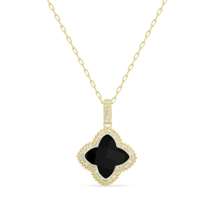 Beautiful Hand Crafted 14K Yellow Gold  Black Onyx And Diamond Milano Collection Pendant