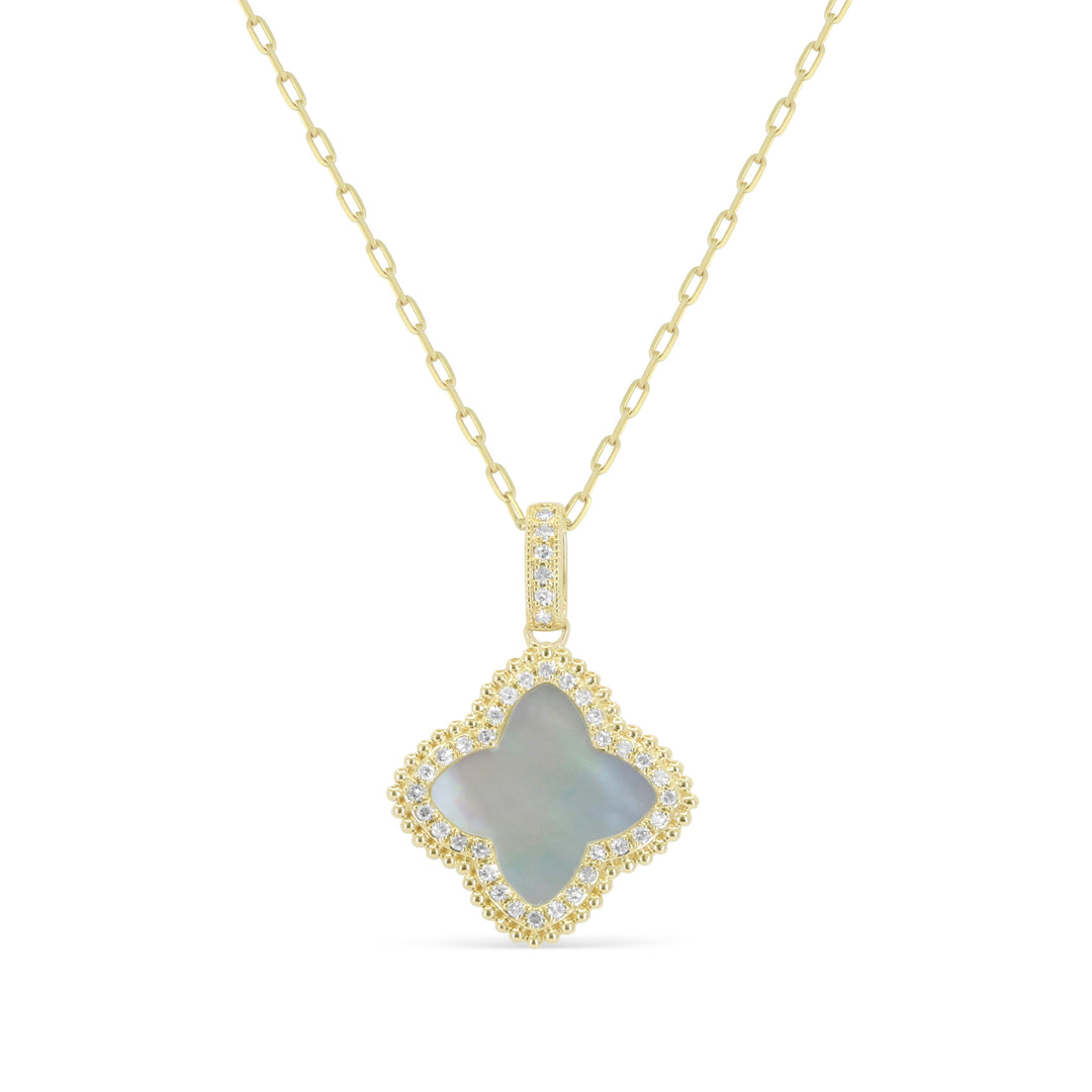 Beautiful Hand Crafted 14K Yellow Gold  Mother Of Pearl And Diamond Milano Collection Pendant