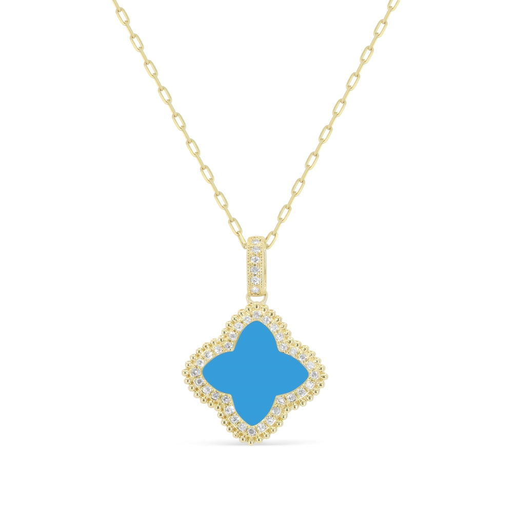 Beautiful Hand Crafted 14K Yellow Gold  Turquoise And Diamond Milano Collection Pendant