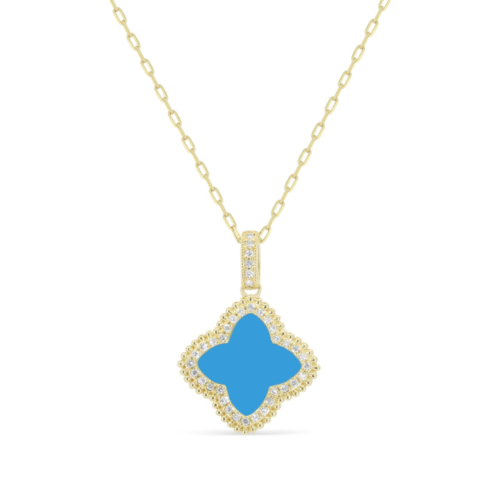 Beautiful Hand Crafted 14K Yellow Gold  Turquoise And Diamond Milano Collection Pendant