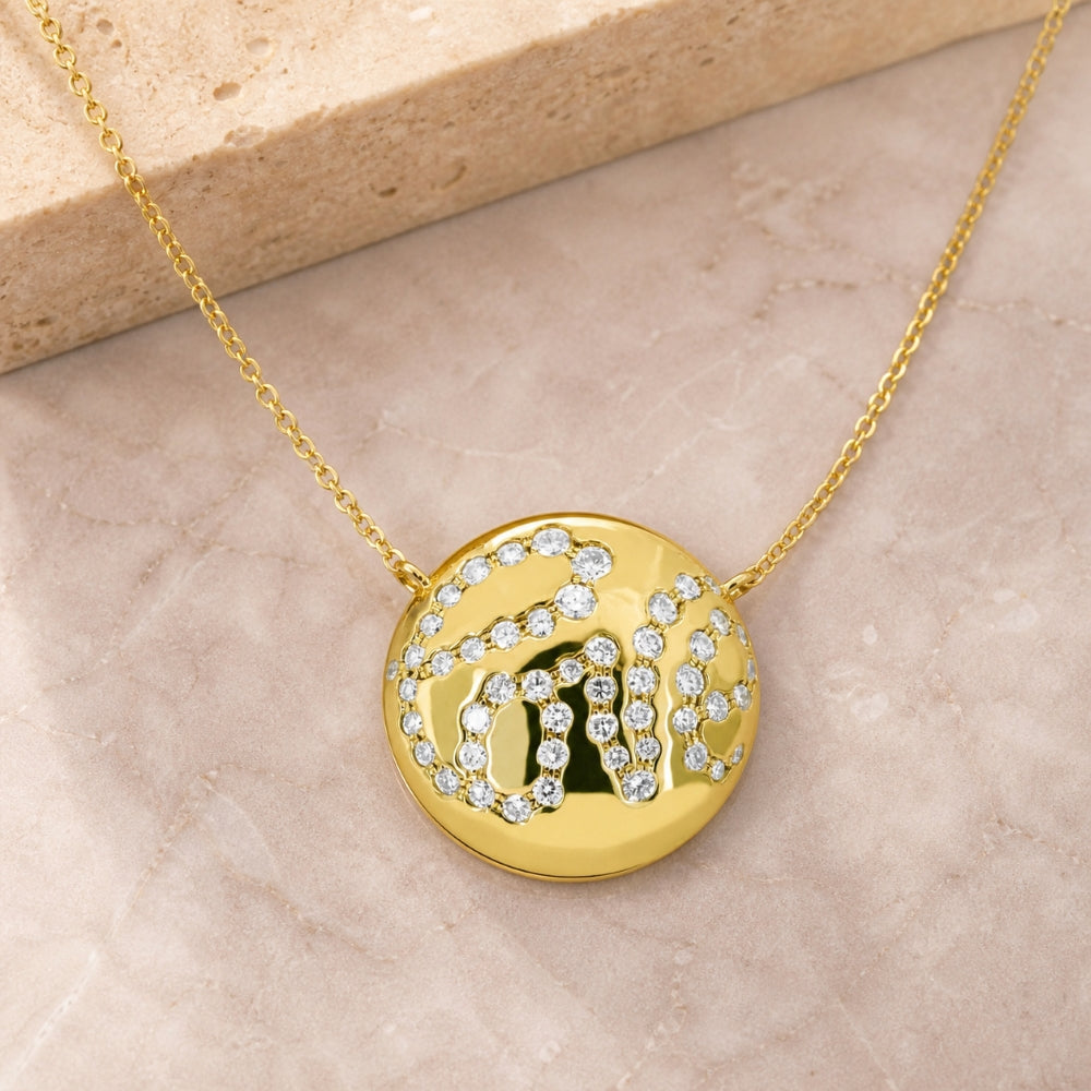 N1742 - 14K Yellow Gold Diamond Round Necklace