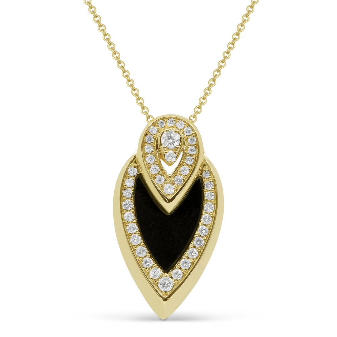 Beautiful Hand Crafted 14K Yellow Gold  Black Onyx And Diamond Milano Collection Pendant