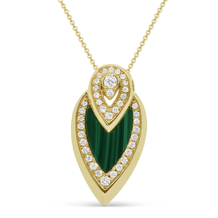 Beautiful Hand Crafted 14K Yellow Gold  Malachite And Diamond Milano Collection Pendant