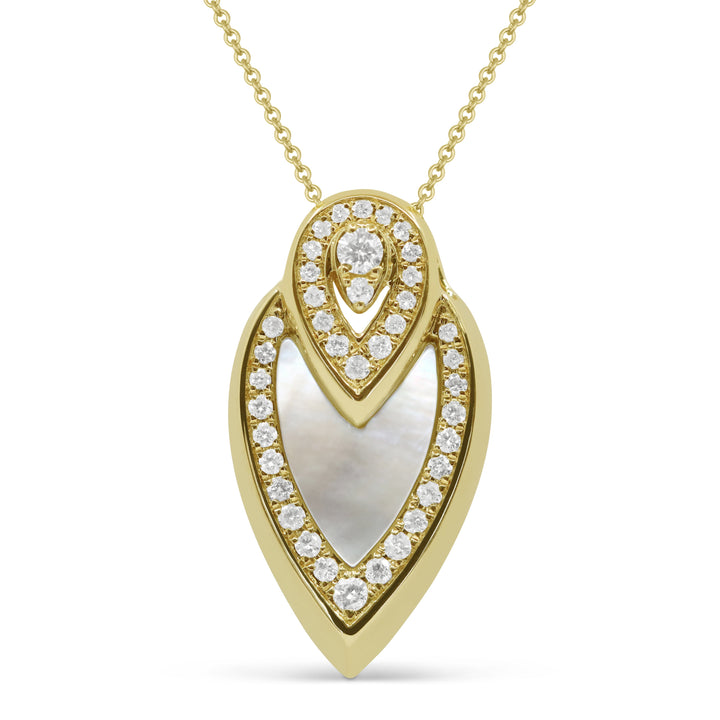 Beautiful Hand Crafted 14K Yellow Gold  Mother Of Pearl And Diamond Milano Collection Pendant