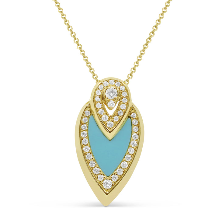 Beautiful Hand Crafted 14K Yellow Gold  Turquoise And Diamond Milano Collection Pendant