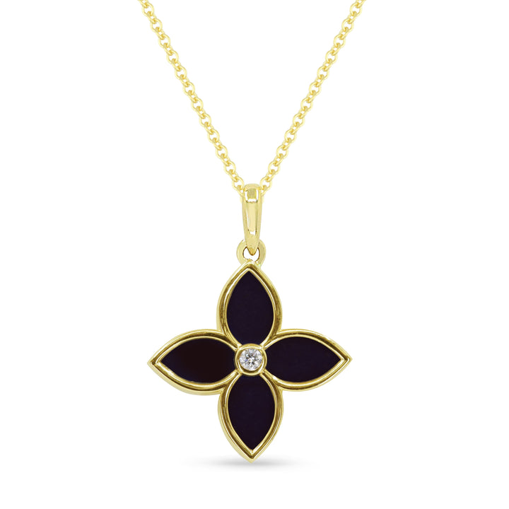 Beautiful Hand Crafted 14K Yellow Gold  Black Onyx And Diamond Milano Collection Pendant