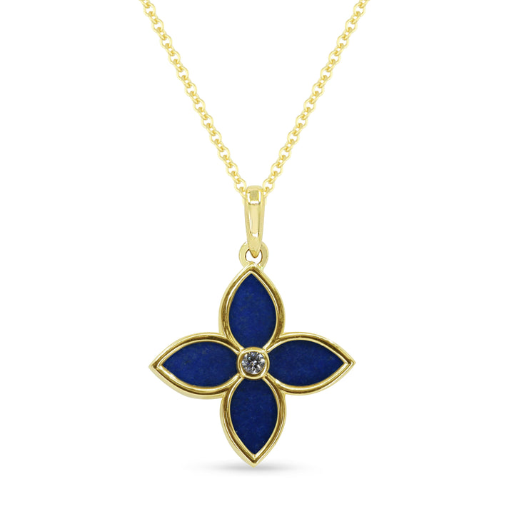 Beautiful Hand Crafted 14K Yellow Gold  Lapis Lazuli And Diamond Milano Collection Pendant