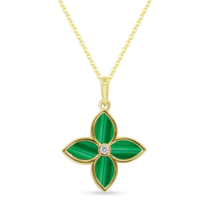 Beautiful Hand Crafted 14K Yellow Gold  Malachite And Diamond Milano Collection Pendant