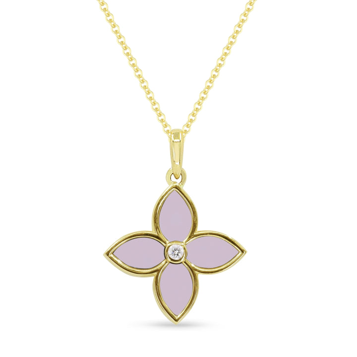 Beautiful Hand Crafted 14K Yellow Gold  Mother Of Pearl And Diamond Milano Collection Pendant