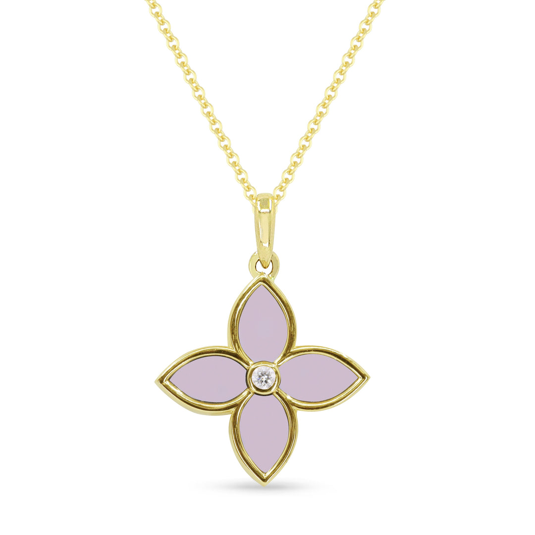 Beautiful Hand Crafted 14K Yellow Gold  Mother Of Pearl And Diamond Milano Collection Pendant