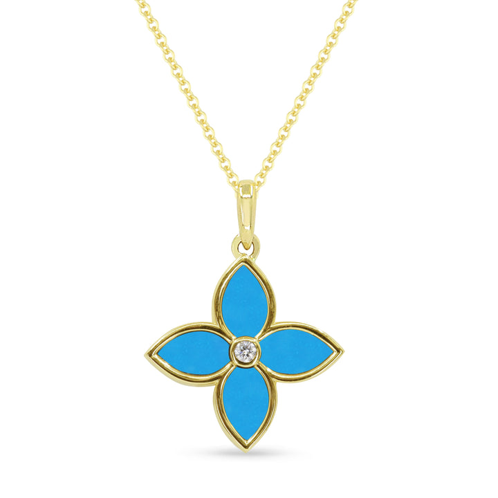 Beautiful Hand Crafted 14K Yellow Gold  Turquoise And Diamond Milano Collection Pendant