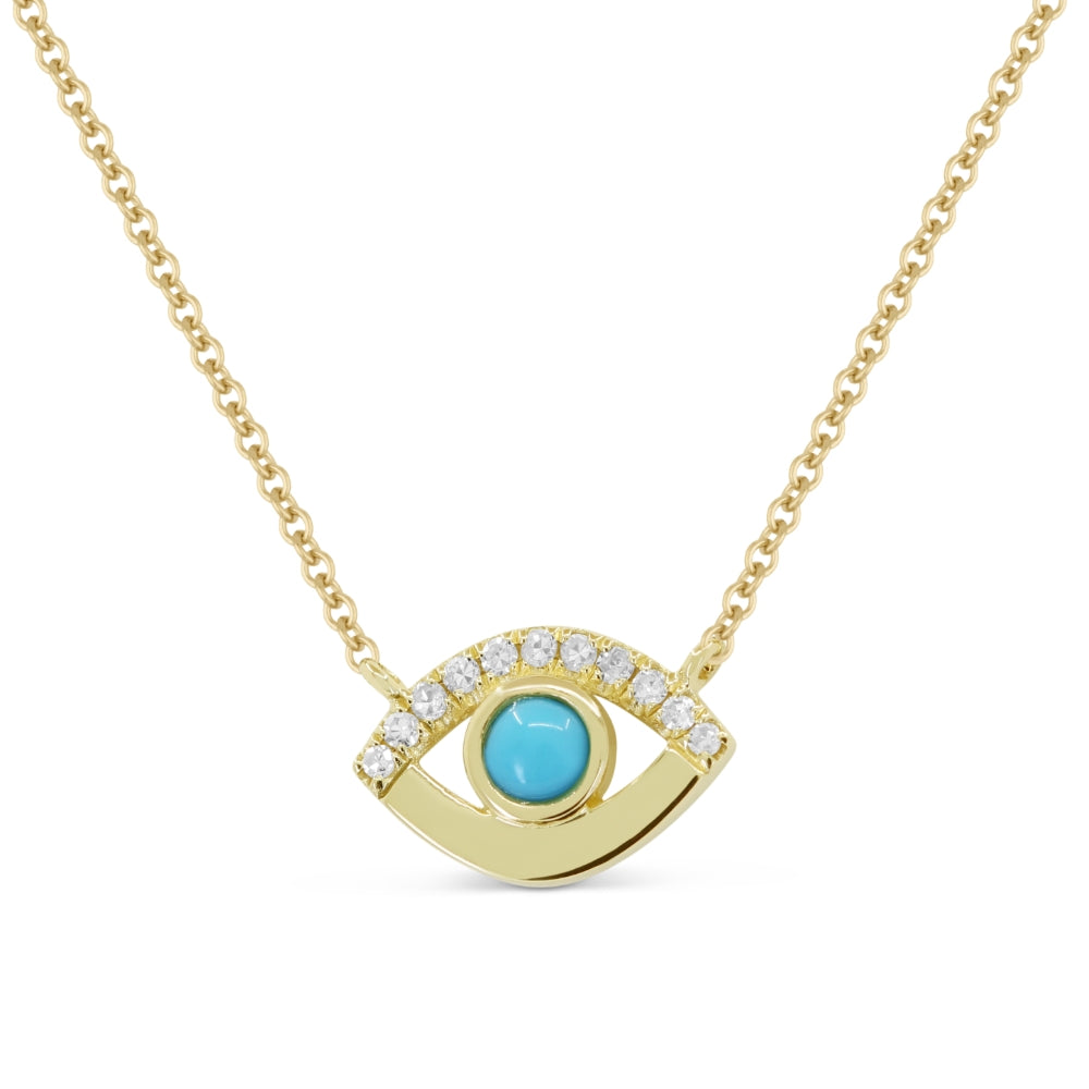 Beautiful Hand Crafted 14K Yellow Gold 4MM Turquoise And Diamond Milano Collection Necklace